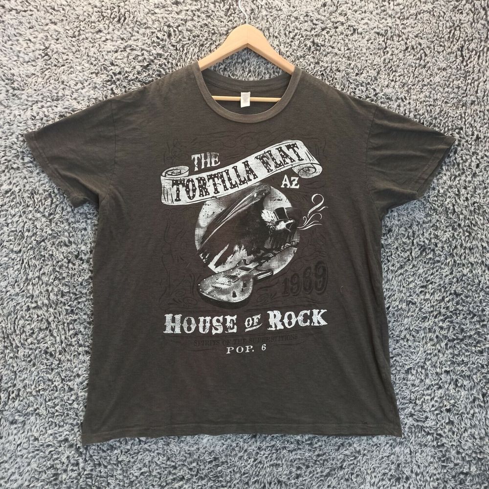 The Tortilla Flat House Of Rock 1969 Pimatee Shirt Men 2XL XXL  Gray Round Neck